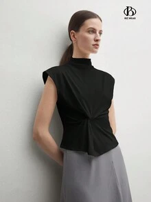 BizChic Women's Elegant Mock Neck Twist Front Sleeveless Top, Teacher T-Shirt, Autumn Tee - Black - View 7
