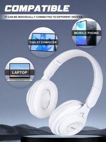 Gerripuer 新款渐变色无线耳机，可折叠包耳式，白色，兼容智能手机，Type-C，黑色，全兼容，音乐，时尚，卡其色，重低音，高保真，重低音，可爱，情人节礼物，新年礼物，圣诞节礼物 - 白色 - 查看 4