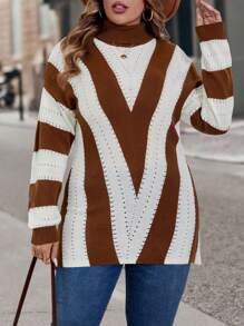 SHEIN LUNE Plus Size V-Neck Pullover Sweater