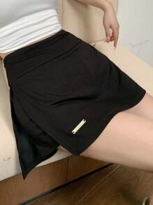 DAZY Women Summer Casual Side Slit Patchwork Mini Black Skirt