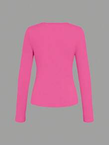 INAWLY Women's Solid Color V-Neck Long Sleeve Slim Fit T-Shirt, Spring & Summer Fall Cloth For Women