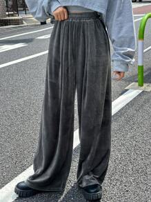 FRIFUL 女士休闲宽松加厚长裤，秋冬 - 灰色 - 查看 1