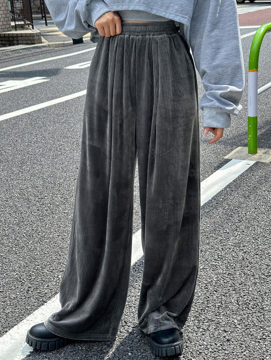 FRIFUL 女士休闲宽松加厚长裤，秋冬 - 灰色 - 查看 1