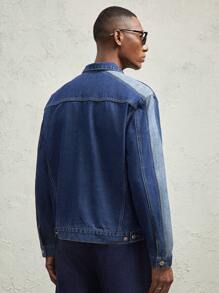 AKNOTIC Business Casual 男士宽松落肩翻领长袖休闲牛仔夹克，适合秋季 - 深色水洗藍 - 查看 4