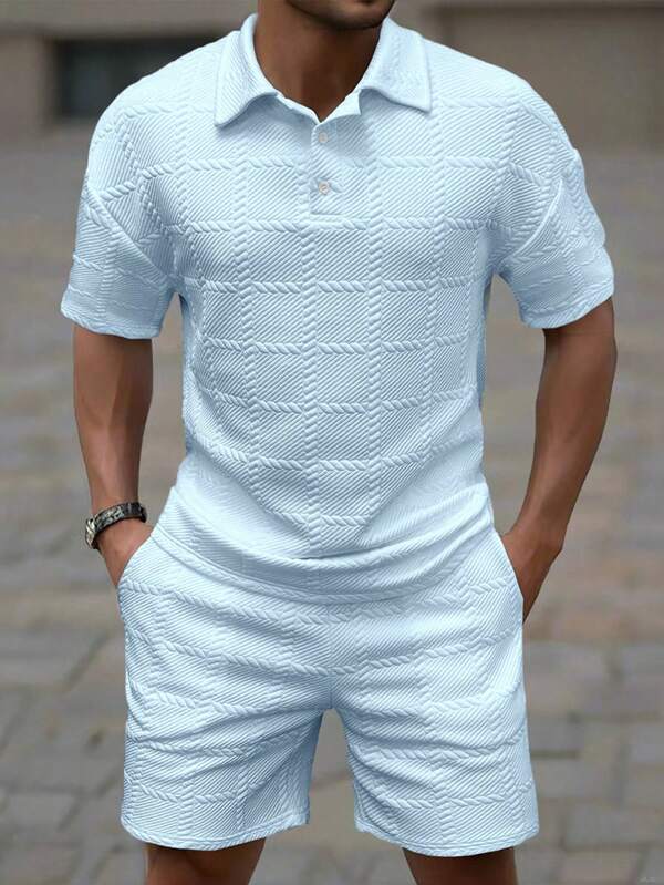 Manfinity Homme Cămașă polo și pantaloni scurți pentru bărbați, culoare uni, costum casual, vară