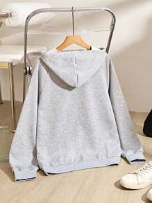 Chiquease Pull à capuche ample et décontracté avec manches raglan et imprimé de lettre pour femmes, automne-hiver