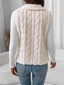SHEIN LUNE Oversized Collar, Asymmetrically Hemmed, S-Shaped Ribbed Texture Reversible Sleeveless Women's Casual Jacket - Apricot - View 2