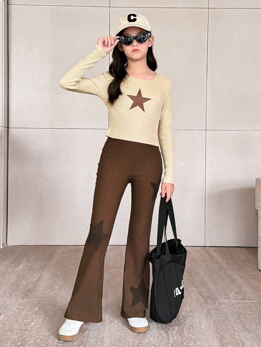 2 件 Tween 女童休闲水洗星星图案背心和休闲裤返校装套装 - 白色 - 查看 1