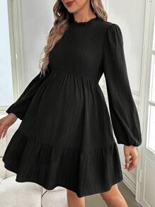 SHEIN Maternity Elegant Green Long Formal Dress With Lantern Sleeves And Side Slit, Fitted Maxi Pregnancy Dress