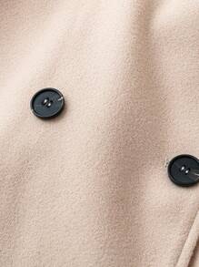 Plus Size Stand Collar Double Breasted Woolen Long Sleeve Jacket, Autumn Winter - Apricot - View 3