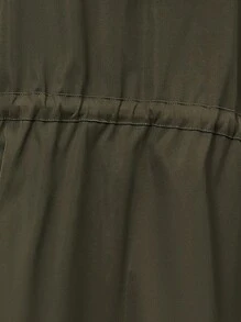 SHEIN PETITE Áo khoác trùm đầu màu trơn có túi và dây rút ở eo - xanh quân đội - Xem 7