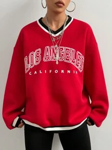 StreetHx V-hals Letter Print Casual Sweatshirt