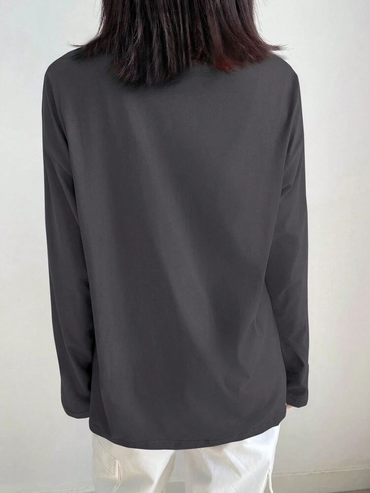 Women's Crew Neck Long Sleeve Casual Pocket Solid Color T-Shirt,Fall Clothes