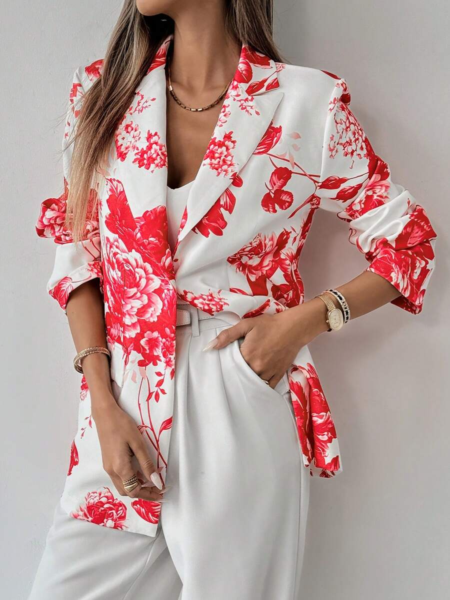 SHEIN Clasi 1 件花卉印花单排扣长袖西装外套