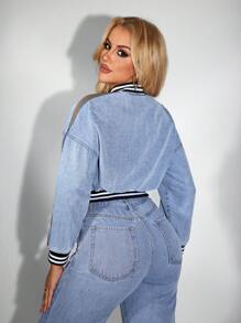 SHEIN SXY Spring/Autumn Casual Color Block Patchwork Cropped Denim Jacket