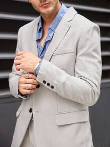 Manfinity VCAY 2pcs Men's Slim Fit Casual Blazer And Trouser Suit Set, Spring Office Wear - Grey - View 3