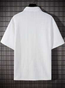 Manfinity Homme 男士休闲字母刺绣 Polo 衫，夏季 - 白色 - 查看 2