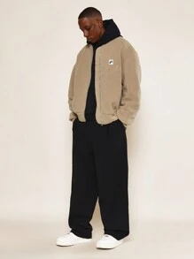 SUMWON Cozy Sherpa Bomber Jacket Fuzzy Teddy Fleece Winter Outerwear Zip Up Casual Urban Streetwear Plush Comfortable Warm Soft Daily Wear - Khaki - View 1