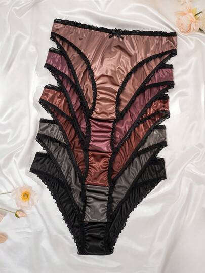 PetitDoll 5 件装 缎面蕾丝舒适内裤 缎面内裤