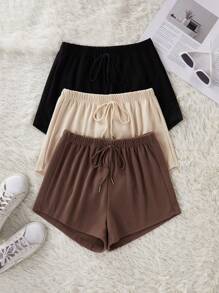 SHEIN 3 chiếc quần short ngủ thường ngày màu trơn cho nữ - Nhiều màu - Xem 4