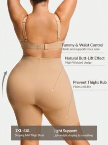 SHAPORA Plus Size Shaping High-Waisted Mid Thigh Shapewear Short Bottom Body Shaper Butt Lifter-Tummy Waist Thigh Control - Apricot - View 2