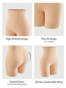 SHAPORA Shaping High-Waisted Mid Thigh Shapewear Short Bottom Body Shaper Butt Lifter-Tummy Waist Thigh Control - Apricot - View 6