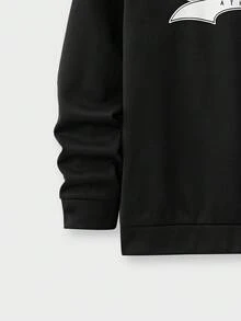 AXEPEAK Sudadera holgada con estampado en inglés para hombre - Negro - Ver 5