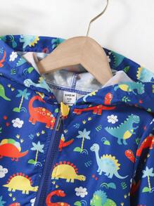 SHEIN Young Girl Casual Hooded Dinosaur Printed Jacket, Spring Autumn - Royal Blue - View 4