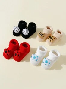 4pairs Baby Football & Rugby Themed Sports Ankle Socks, Suitable For Spring & Autumn - Multicolor - View 3