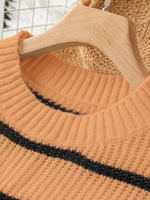 Calvaya Plus Size Women's Striped Short Sleeve Knit Top - Orange - View 3