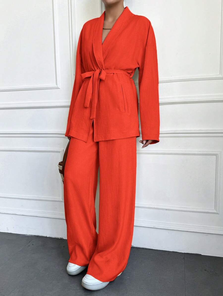 EURMUSE Beige Two Pieces Sets - Burnt Orange - View 1