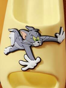 TOM & JERRY X SHEIN 女士卡通字母图案浅黄色塑料拖鞋，适合新年假期、春季鞋、春假复活节