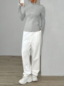 SHEIN Unity Chaqueta de mujer con cierre de cremallera, cuello alto y ajuste delgado, para 4 estaciones - Gris - Ver 6