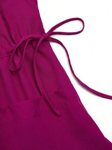 SHEIN TaskFit Plus Size V-Neck Drawstring Pocket Short Sleeve Top And Elastic Waist Pants Uniform Scrub Set - Hot Pink - View 11