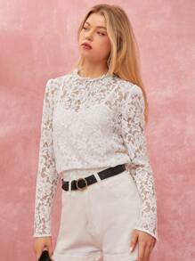 Enchnt Ensemble chemise à col montant transparent et débardeur pour femmes - Beige - Voir 5