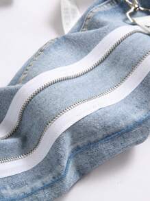 Manfinity Roughcore 男士时尚字母胶带破洞牛仔裤，磨边牛仔裤纯色修身长款破洞浅蓝色工装牛仔裤，适合送给老公、男朋友的礼物 - 淺色水洗藍 - 查看 5