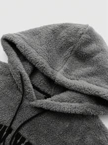 Manfinity Homme 大码男士字母印花落肩抽绳连帽衫，秋冬外出长袖休闲连帽衫，适合朋友、丈夫、男朋友的礼物 - 灰色 - 查看 3