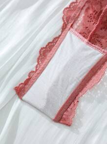 SHEIN 女士纯色蕾丝贝壳边内衣套装 - 粉色 - 查看 4