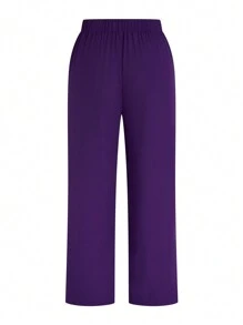 TaskEZ Plus Size Solid Color V-Neck With Pockets Short Sleeve Top And Pants Uniform Scrub Set - Purple - View 10