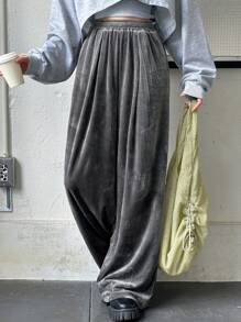 FRIFUL 女士休闲宽松加厚长裤，秋冬 - 灰色 - 查看 6