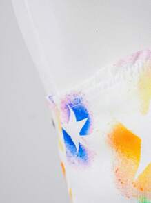 青少年女孩时尚彩色涂鸦印花短款上衣和松紧腰裙套装