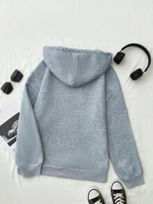 Chiquease Solid Color Pullover Hoodie With Drawstring Pouch Pocket & Thermal Lined For Women Fall - Grey - View 2
