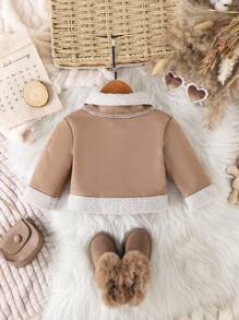 Chaqueta exterior elegante y con pelo para bebé niña, para otoño/invierno - Caqui - Ver 2