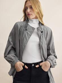 BizChic 女式纯色立领休闲长袖夹克 - 灰色 - 查看 8