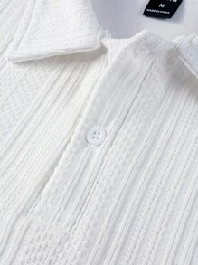 Manfinity Homme 男士休闲字母刺绣 Polo 衫，夏季 - 白色 - 查看 6