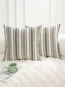 1pc Home Minimalist Wide Striped Decorative Pillow Cover,Fall Decor,Autumn Decor,Room Decor - Black - View 3
