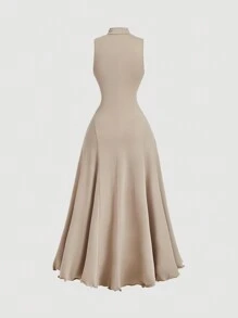 SHEIN MOD 杏色高领无袖女式连衣裙、秋季长裙、巡游女装、优雅连衣裙、晚礼服、秋季女装、舞会礼服、万圣节礼服、返校节礼服、海滩女装、连衣裙、复古连衣裙 - 杏色 - 查看 2