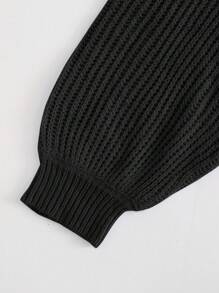 SHEIN EZwear Blusas básicas de manga larga con botones de unicolor talla grande, uso casual diario para otoño e invierno - Negro - Ver 8