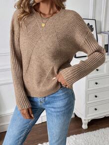 Chiquease Casual Ribbed Knit Drop Shoulder Sweater, Spring & Autumn Knit Pullover Fall Winter Outfit - Mocha Brown - View 6