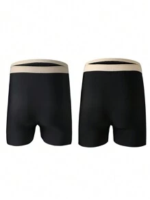 Manfinity Underwear&Sleepwear Basics 2pcs/Set Men's Contrast Color Waistband Boxers, High Waisted, Summer - Multicolor - View 2